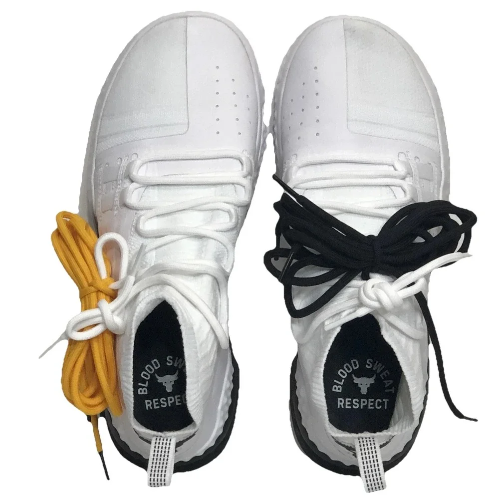 Under Armour Project Rock 1 Weight Training Workout Shoes White Black Men Size 9